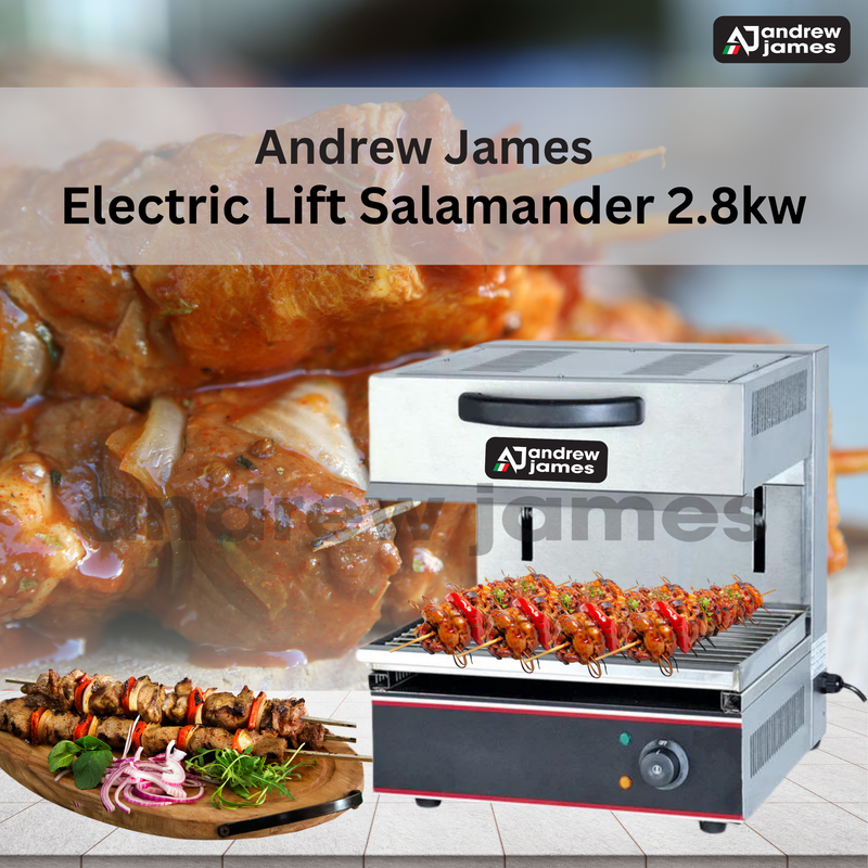 ANDREW JAMES Countertop Salamander Broiler  2800W 17.5 Inch Width Kitchen Salamander Oven  Liftable Stainless Steel Electric Cheese Melter  Temperature Control 50-300℃ for Commercial and  Home Use