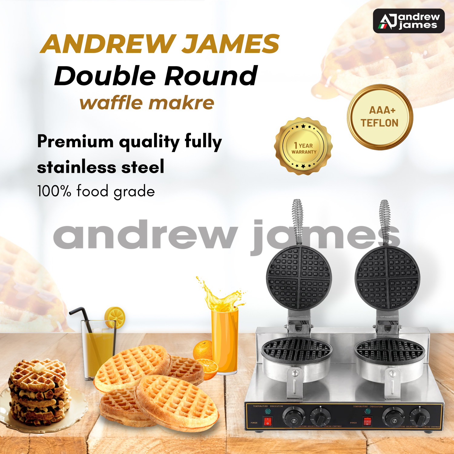 andrew james Double Round  Waffle Maker 