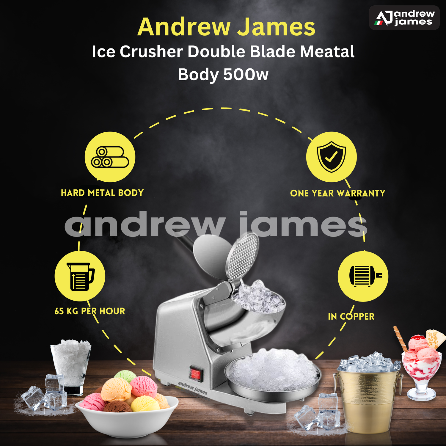 ANDREW JAMES  Electric Ice Crusher  500 WAtts  SS