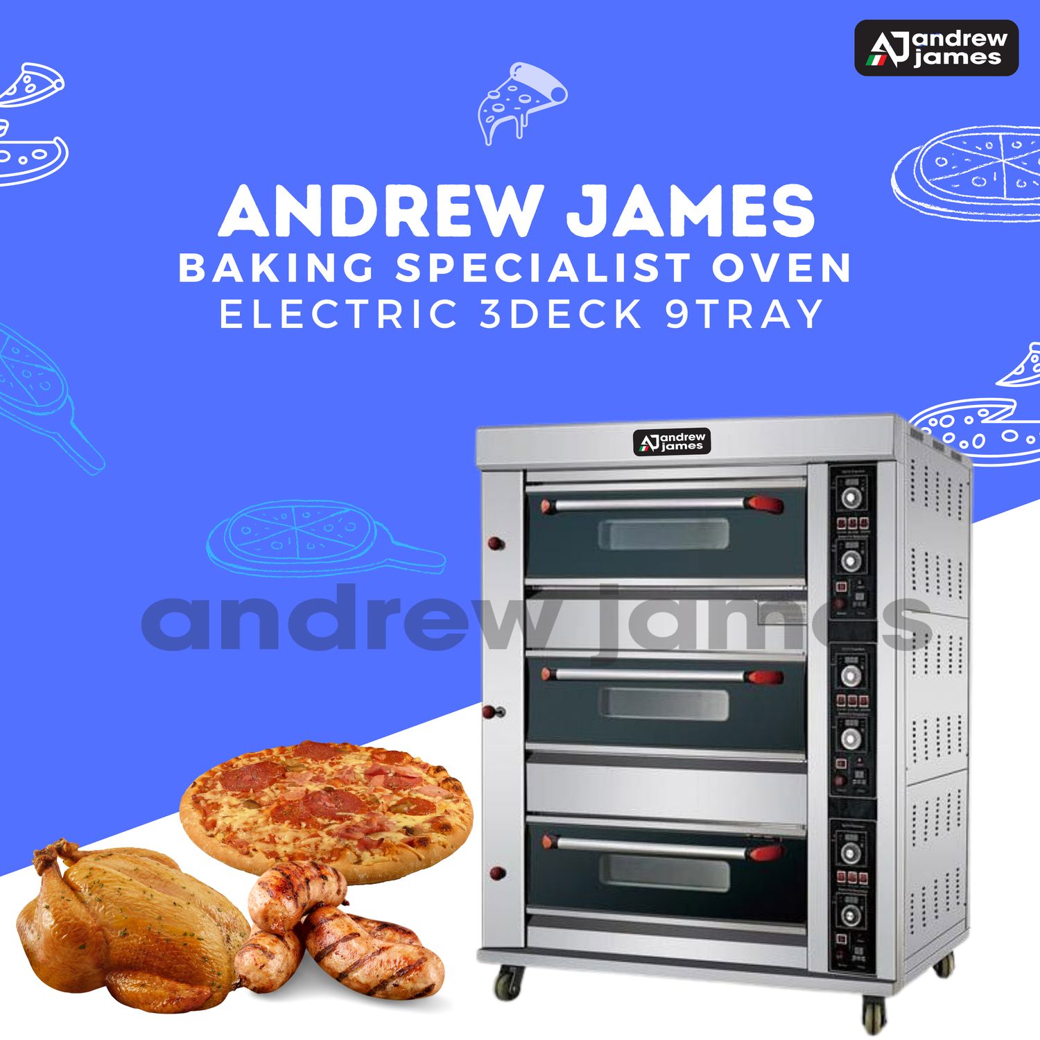 andrew James EO8 ELECTRIC BAKING SPECIALIST OVEN 3 DECK 9 TRAY