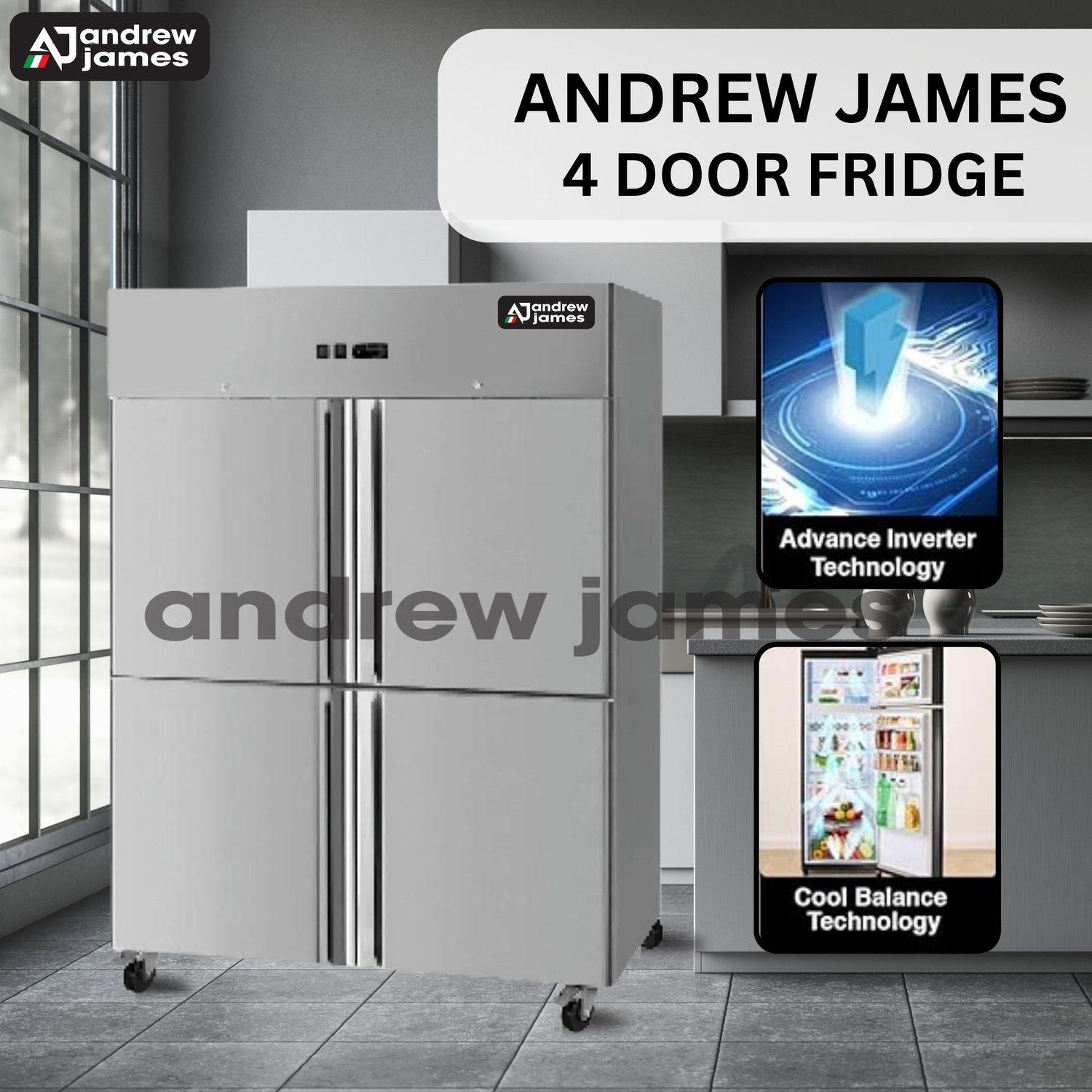 Andrew James Fully  Stainless Steel  4 Door Upright Freezer  Model No :- AJ4DURF