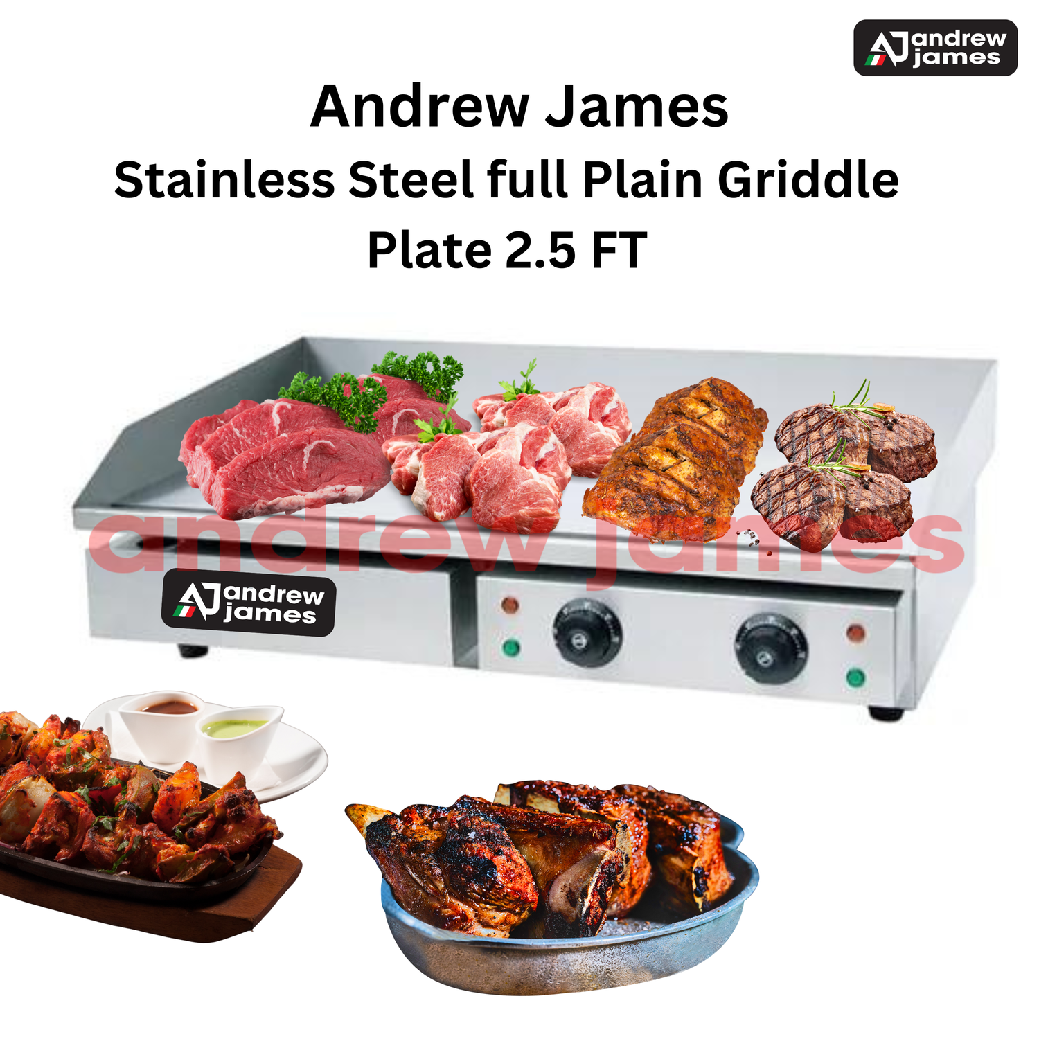 ANDREW JAMES GAS GRIDDLE PLATE 2.5FT PLAIN