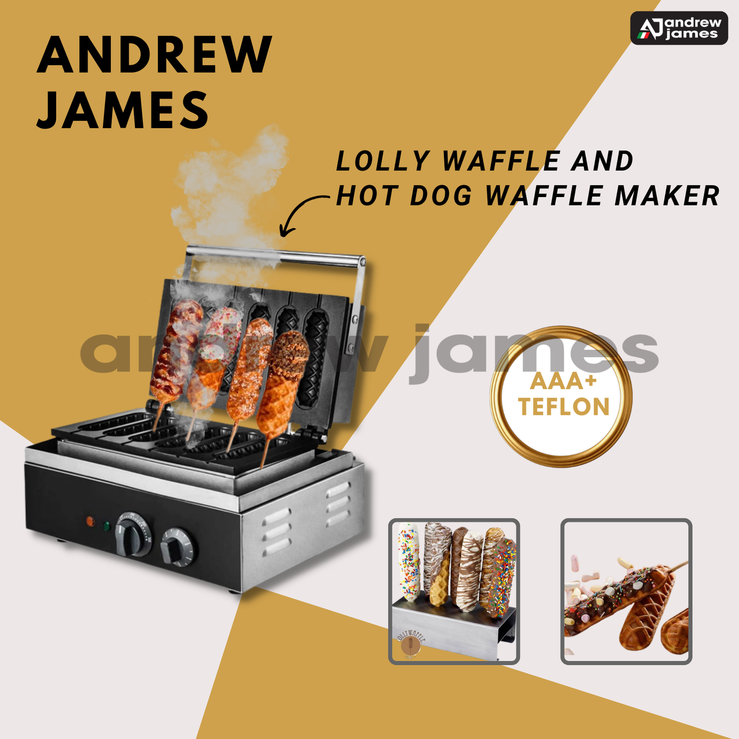 andrew james  Lolly Waffle Maker 6PCS Corn Dog Maker Waffles Nonstick Commercial Waffle Hotdog Maker Machine for Hot Dog Waffle Crispy