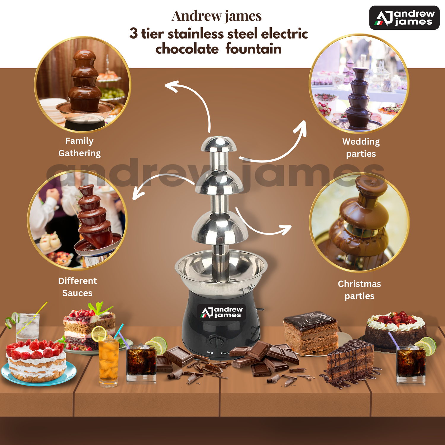 Andrew James stainless steel   3 layer chocolate fountain (medium) 