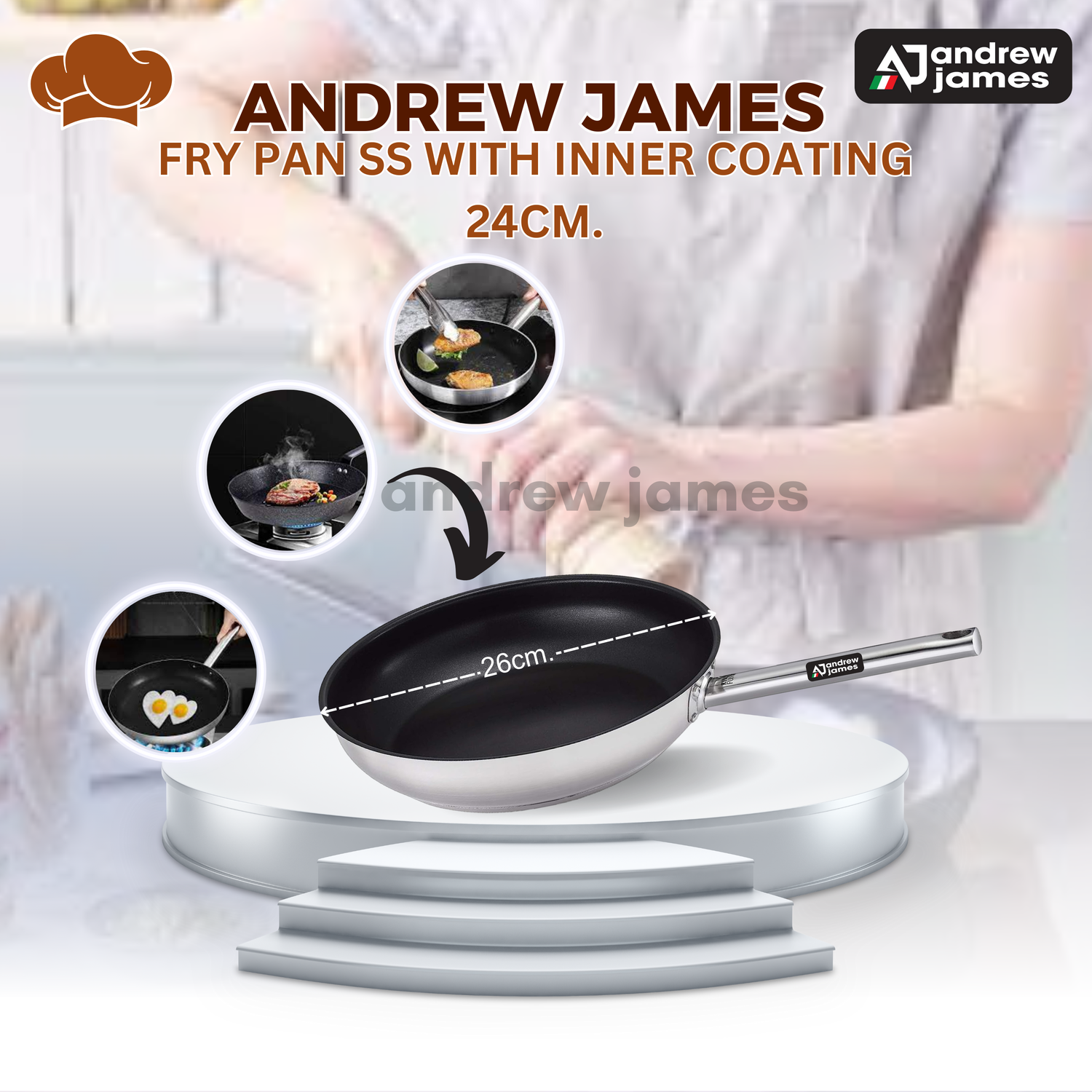 SS FRYPAN WITH INNER TAFLON COATED 24 CM