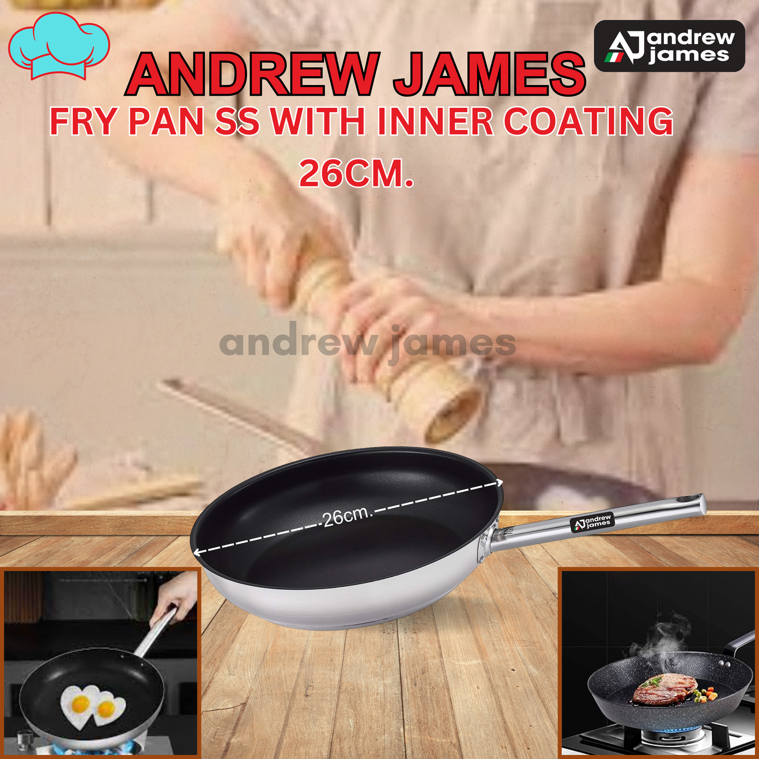 SS FRYPAN WITH INNER TAFLON COATED 26 CM
