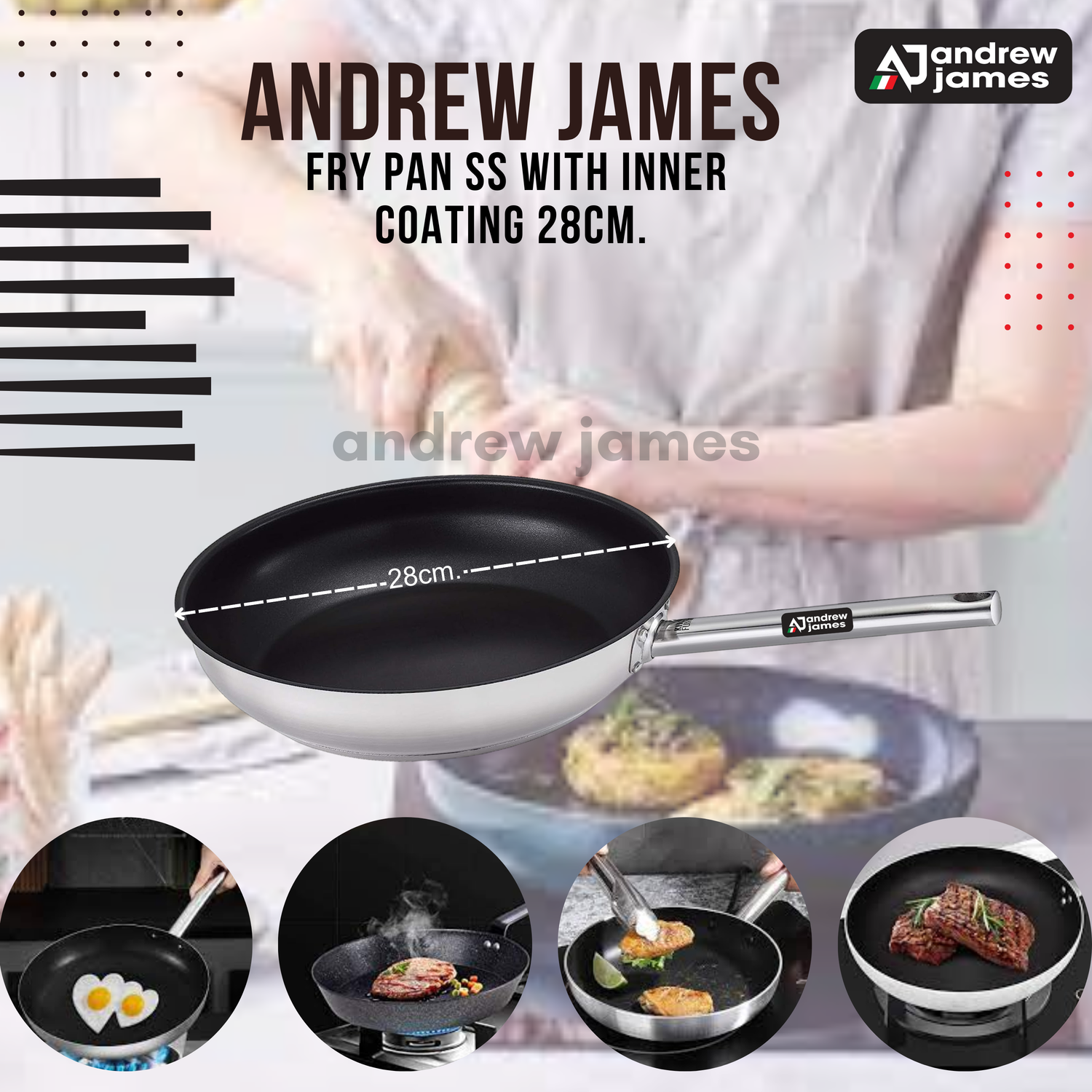 SS FRYPAN WITH INNER TEFLON COATED 28 CM