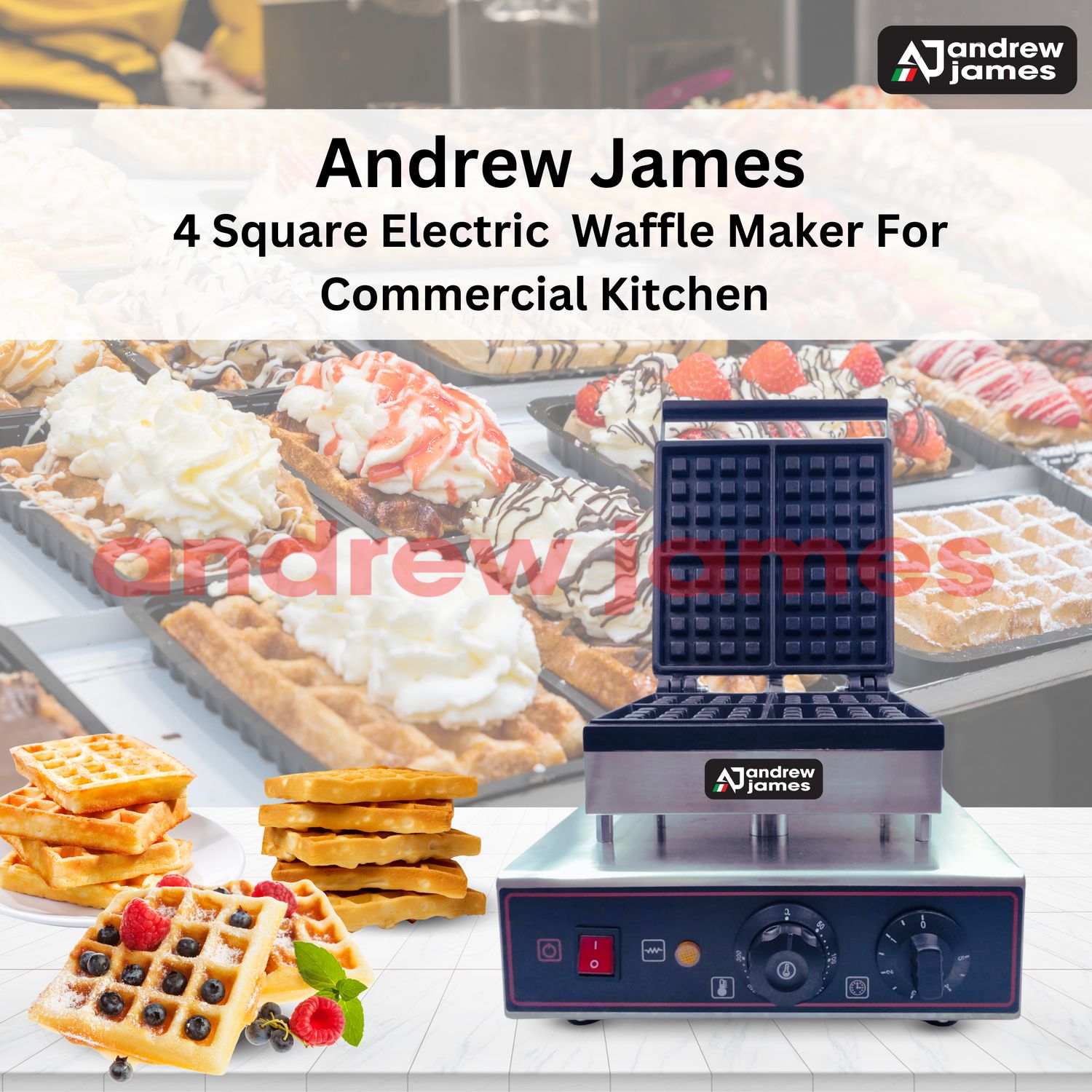 4 Square Electric  Waffle Maker For Commercial Kitchen