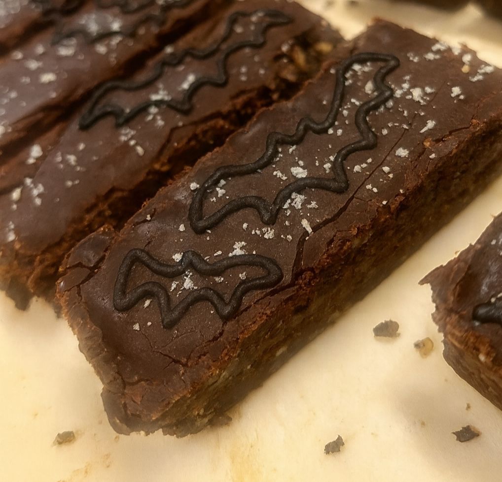 Spooky Caramel Brownie Bars