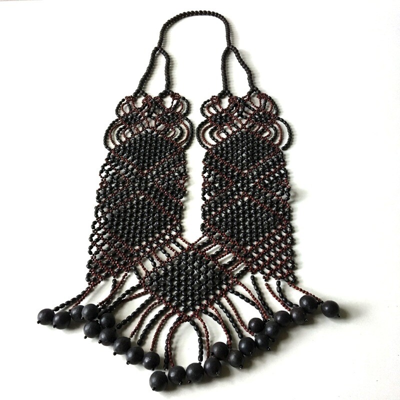 AWAJUN ENKEPA BREASTPLATE BEADED NECKLACE BLACK AUBERGINE