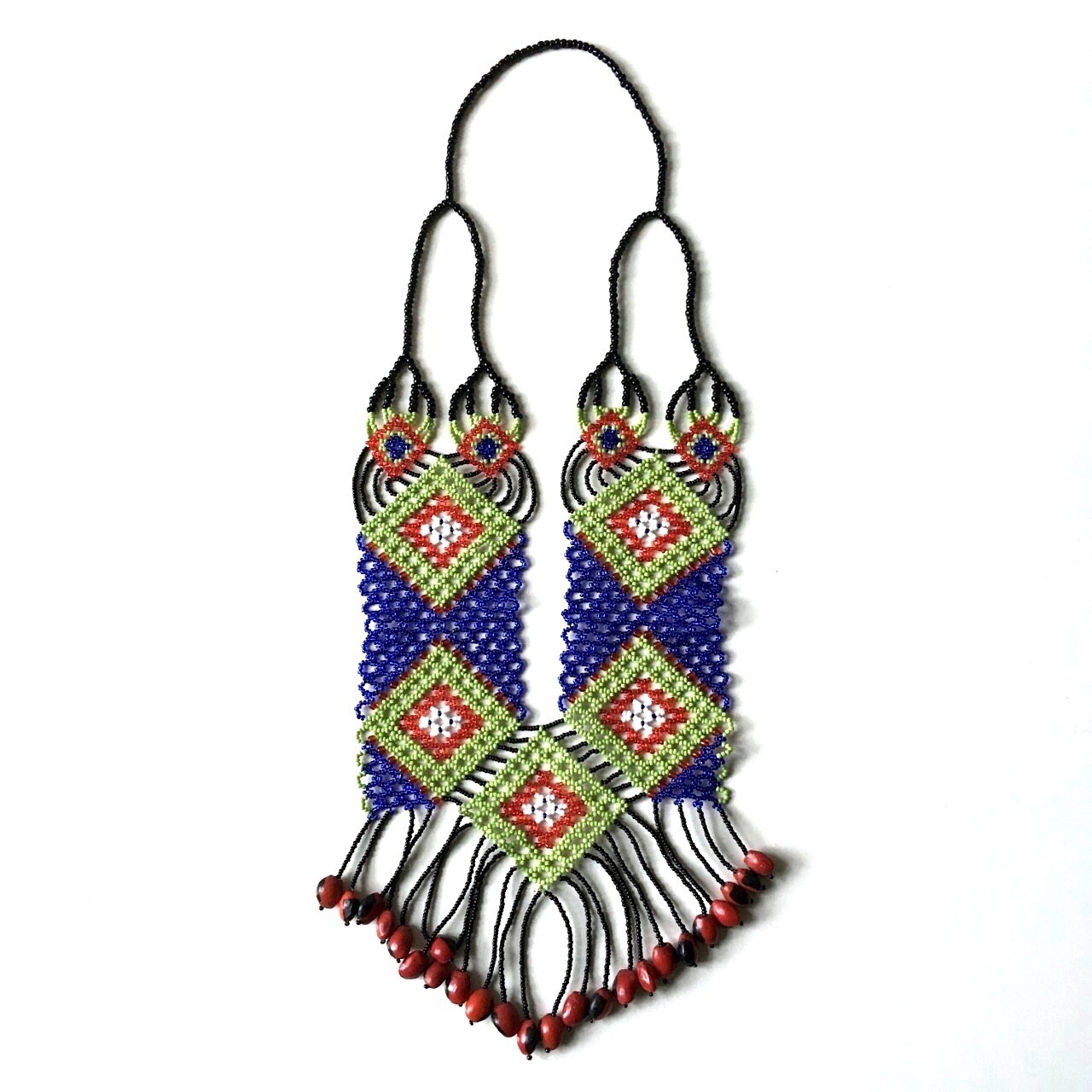 AWAJUN ENKEPA BREASTPLATE BEADED NECKLACE BLUE