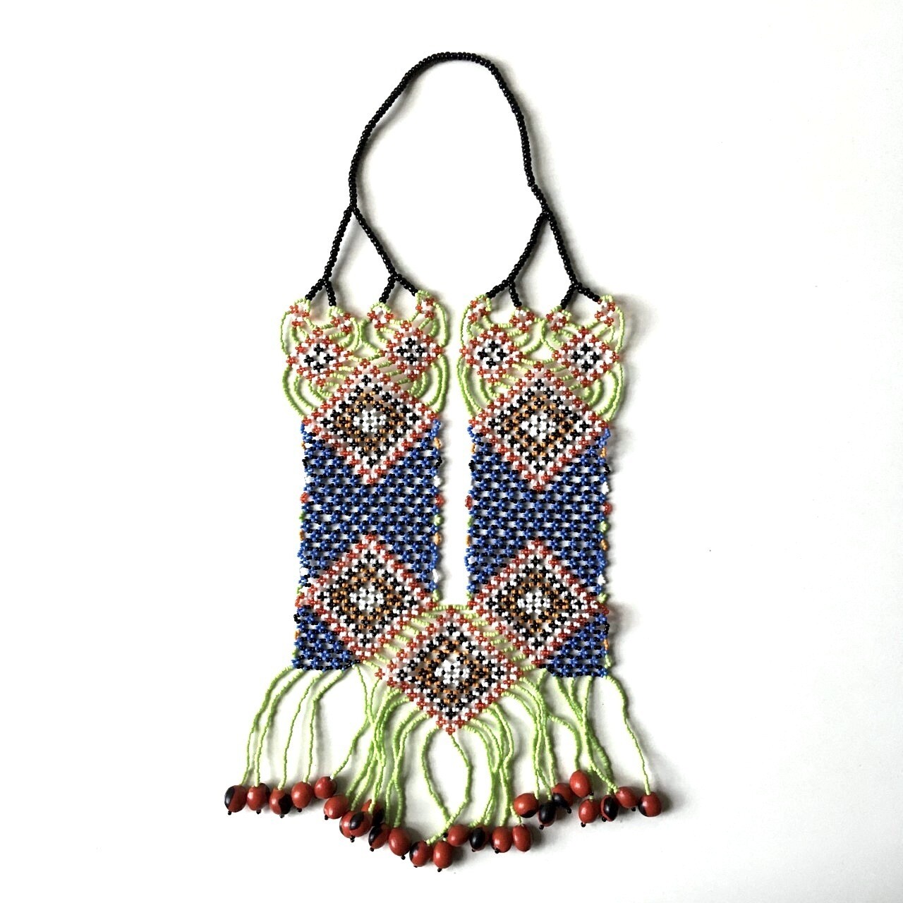 AWAJUN ENKEPA BREASTPLATE BEADED NECKLACE LIME