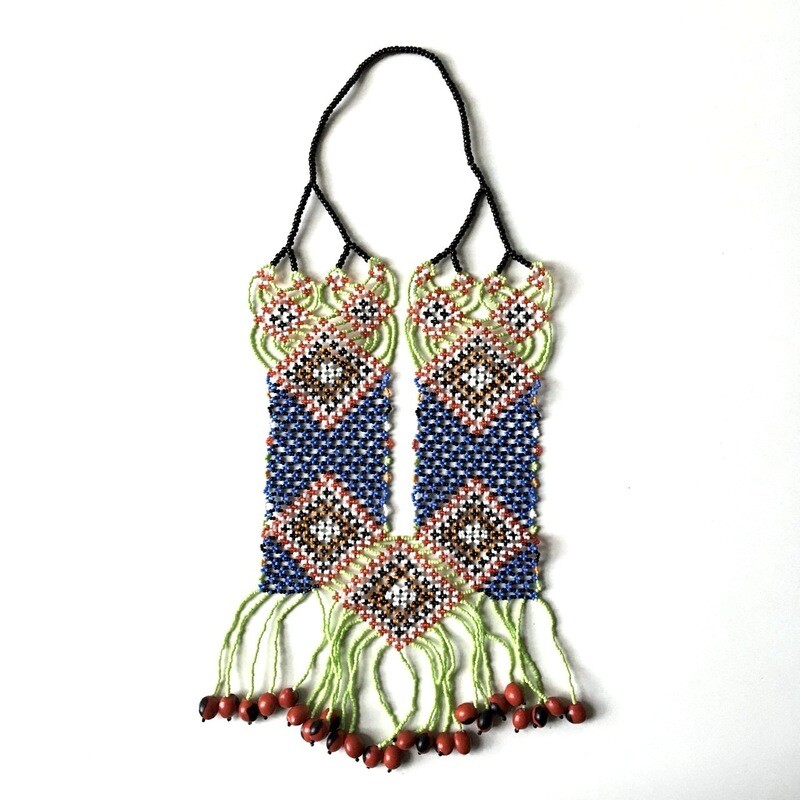 AWAJUN ENKEPA BREASTPLATE BEADED NECKLACE LIME
