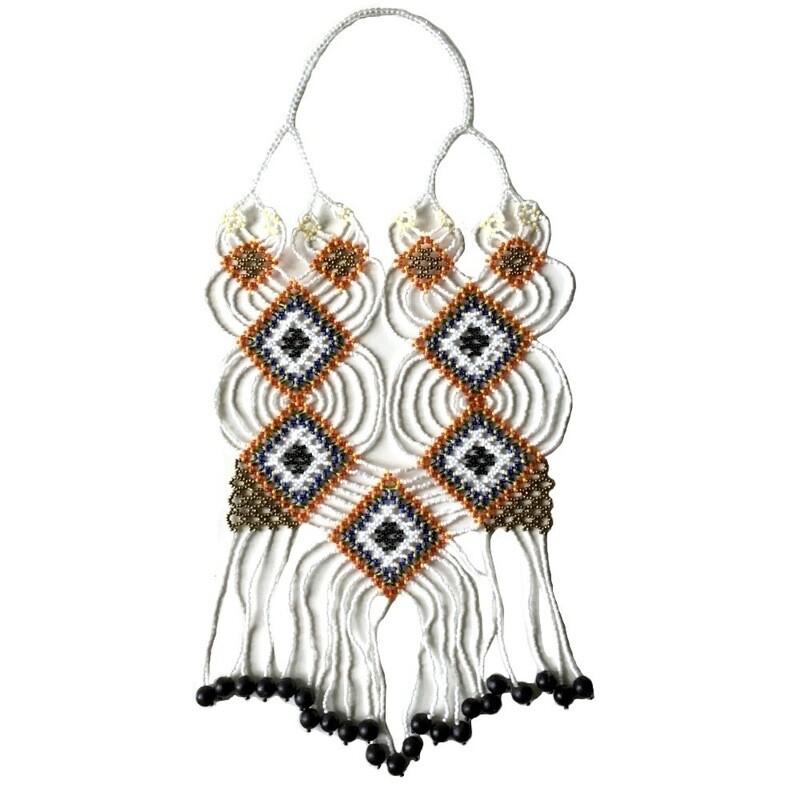 AWAJUN ENKEPA BREASTPLATE BEADED NECKLACE WHITE