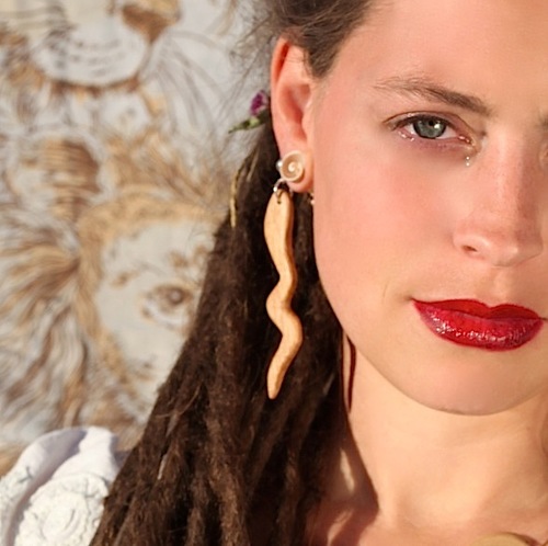 SERPENT SCULPTED WOOD EARRINGS