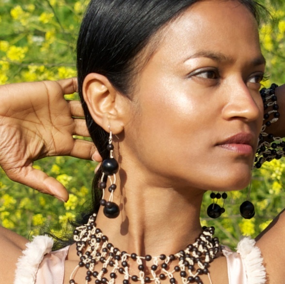 KANGO TRIPLE DROP BEADED EARRINGS