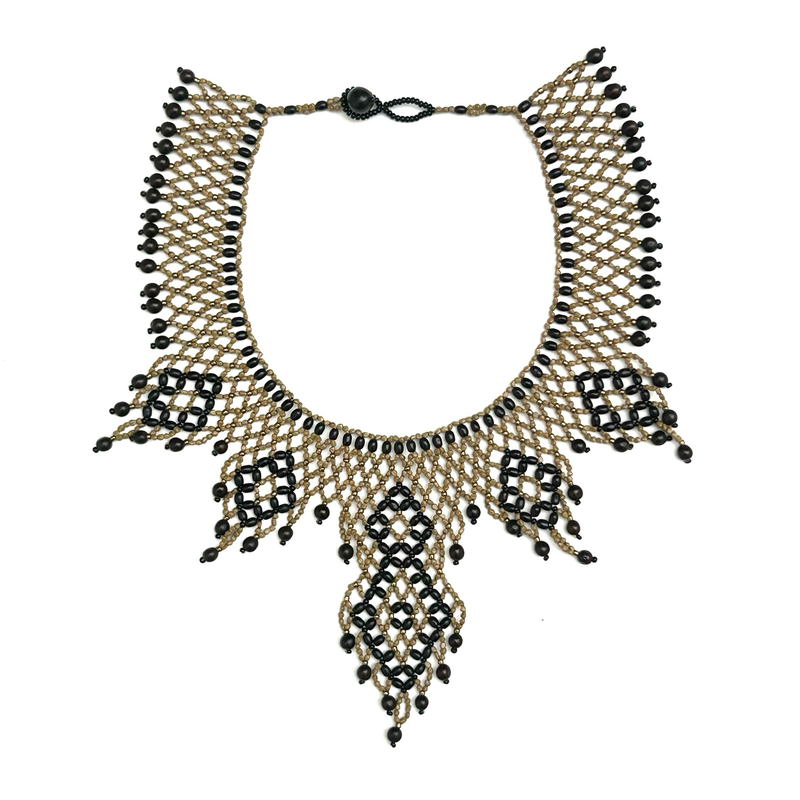 AWAJUN TSUGKI BEADED NECKLACE BLK + GOLD