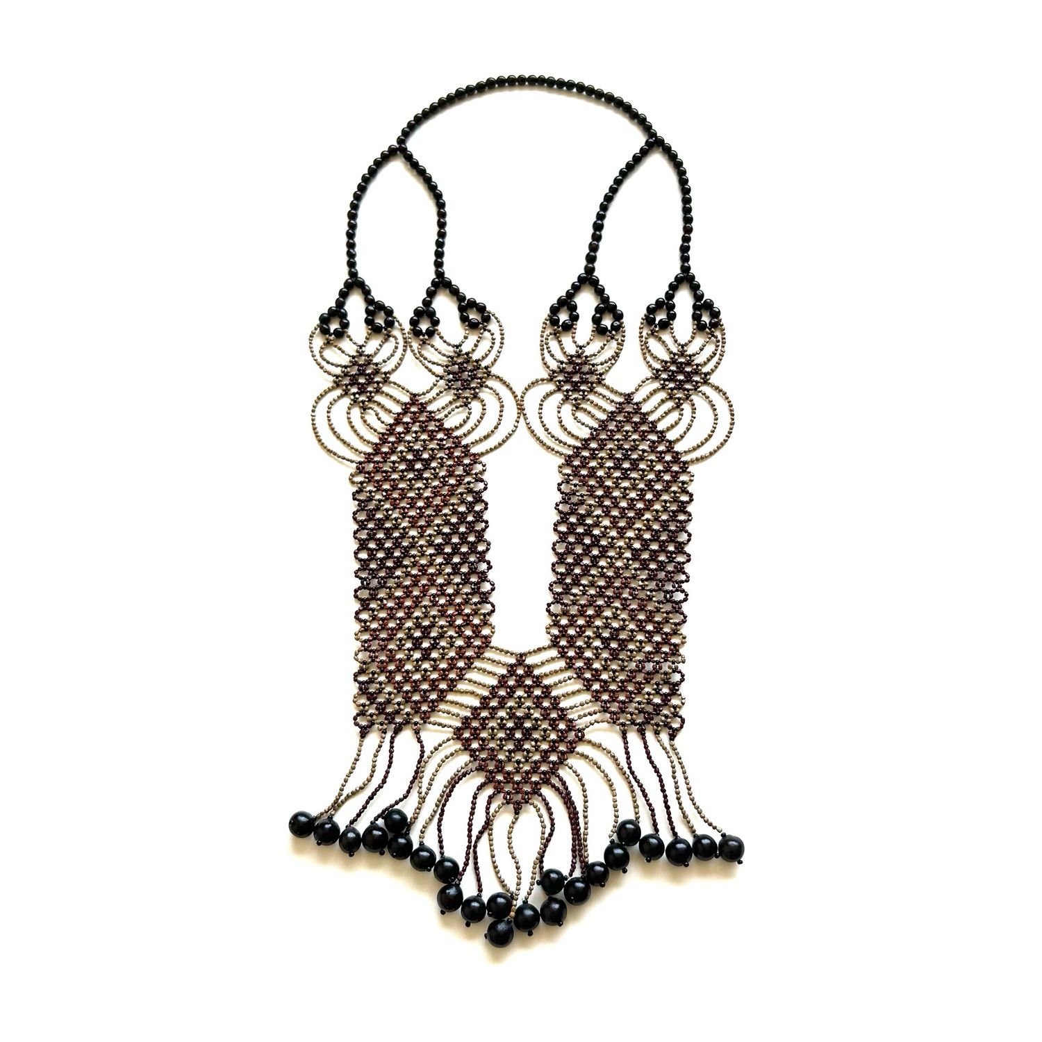 AWAJUN ENKEPA BREASTPLATE BEADED NECKLACE ARGYLE AUBERGINE