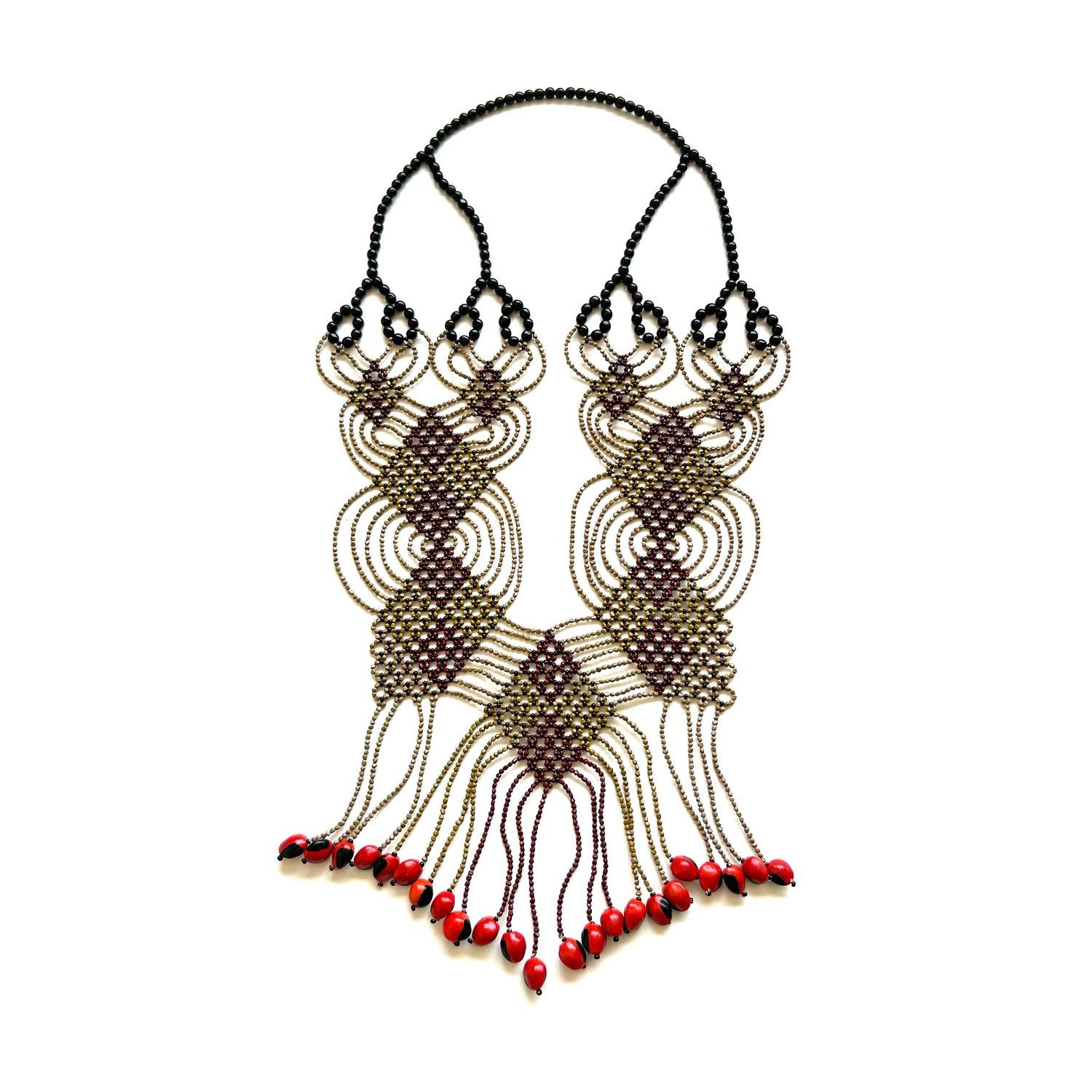 AWAJUN ENKEPA BREASTPLATE BEADED NECKLACE BUTTERFLY HUAYRURO