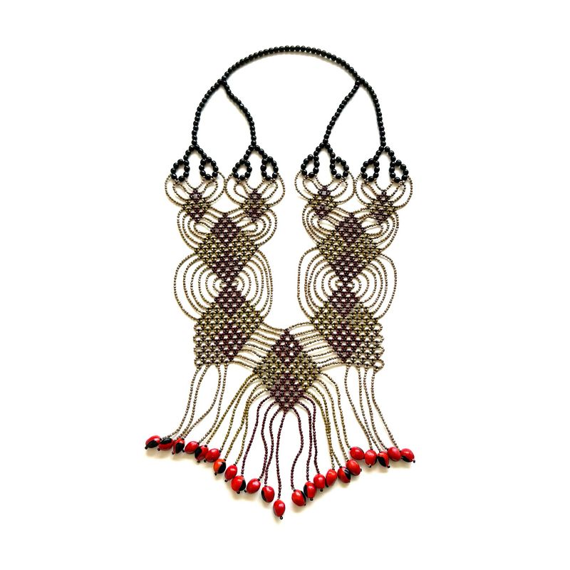 AWAJUN ENKEPA BREASTPLATE BEADED NECKLACE BUTTERFLY HUAYRURO