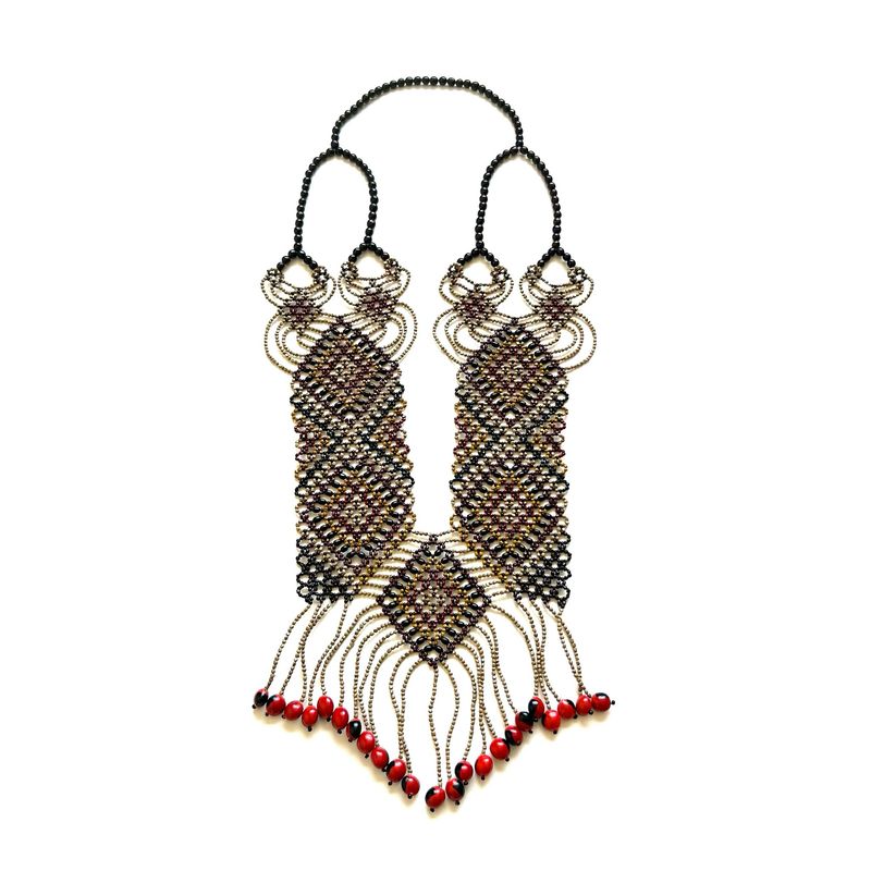 AWAJUN ENKEPA BREASTPLATE BEADED NECKLACE ARGYLE HUAYRURO