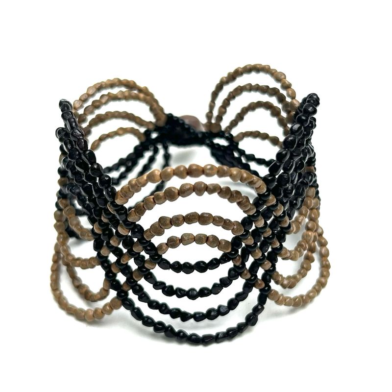AWAJUN WAVE BEADED BRACELET NAT DARK CHOCOLATE