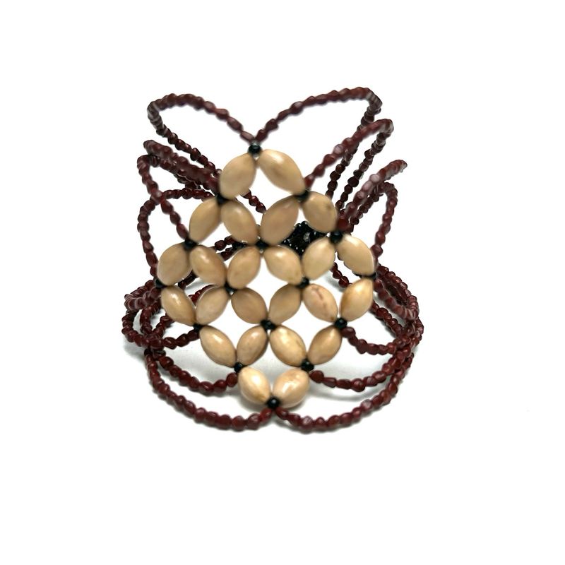 AWAJUN DIAMOND BEADED BRACELET AUBERGINE TAN
