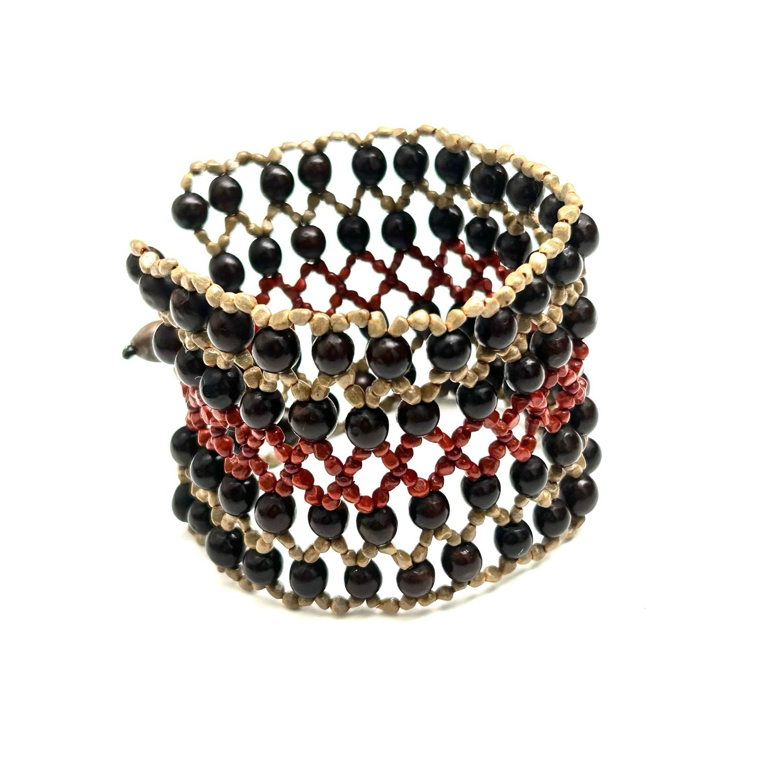 AWAJUN WIDE BEADED BRACELET SIENNA TAN BLACK