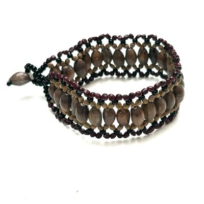AWAJUN BEADED BRACELET AUBERGINE OLIVE