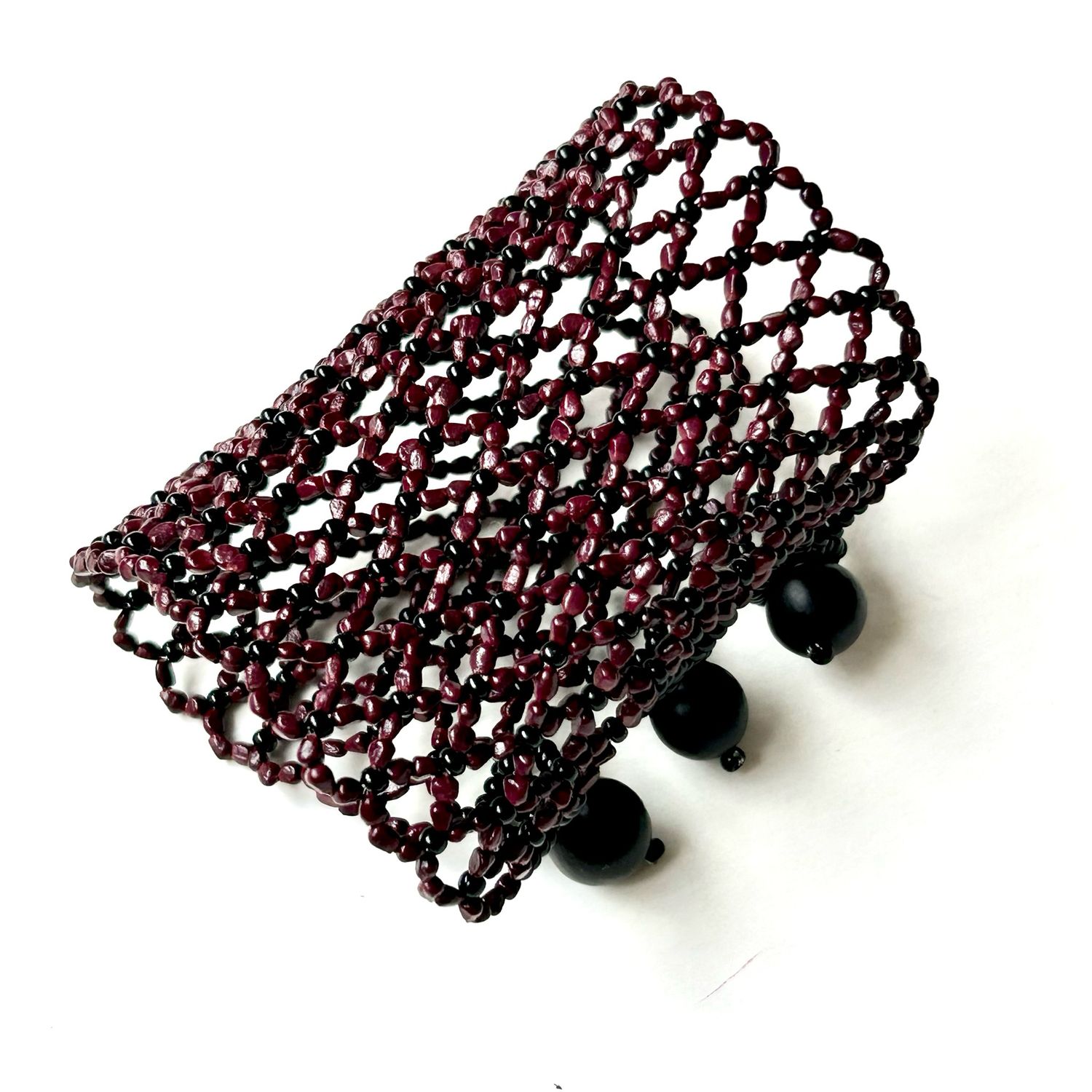 AWAJUN CUFF BEADED BRACELET AUBERGINE
