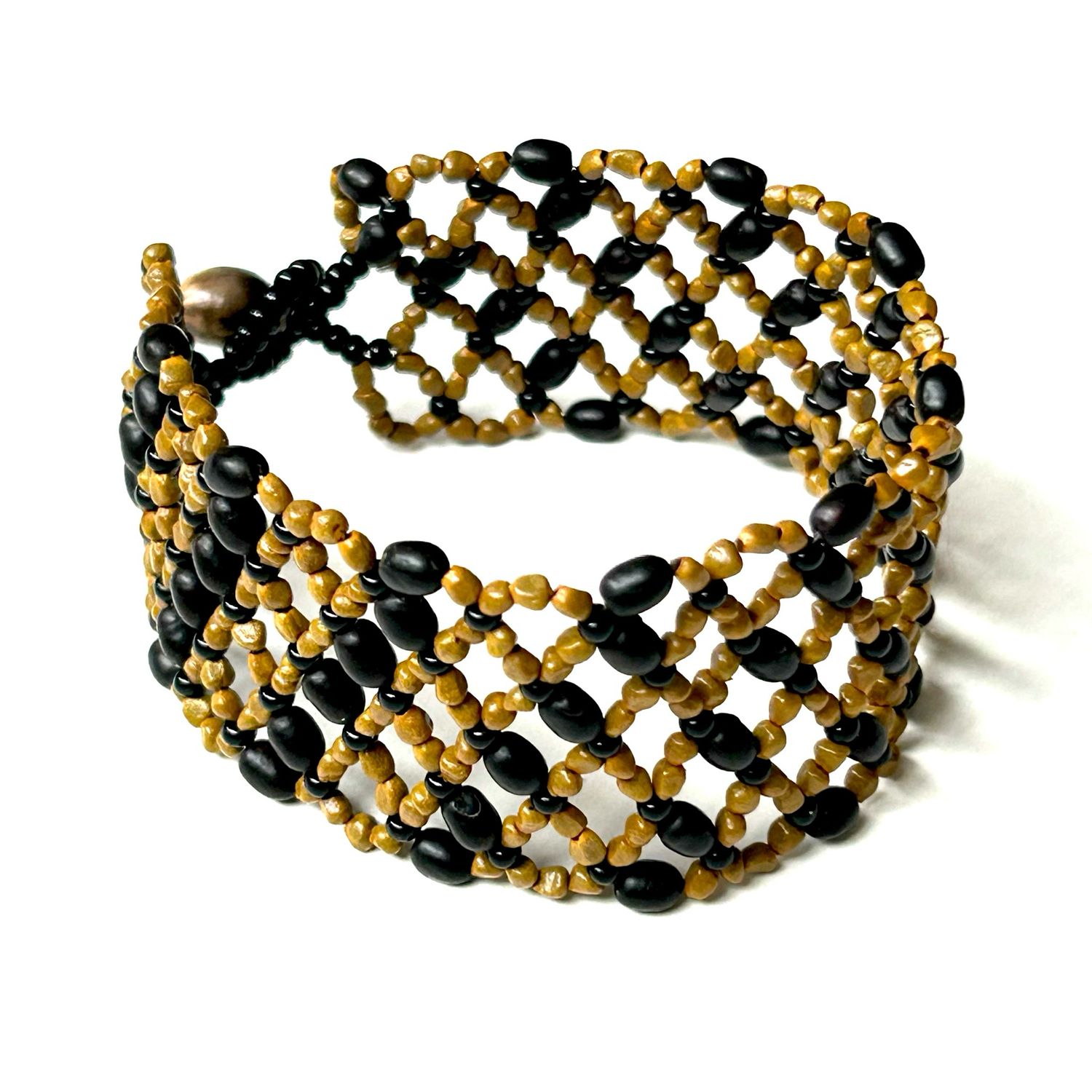 AWAJUN STRIPE BEADED BRACELET NATURAL BLACK