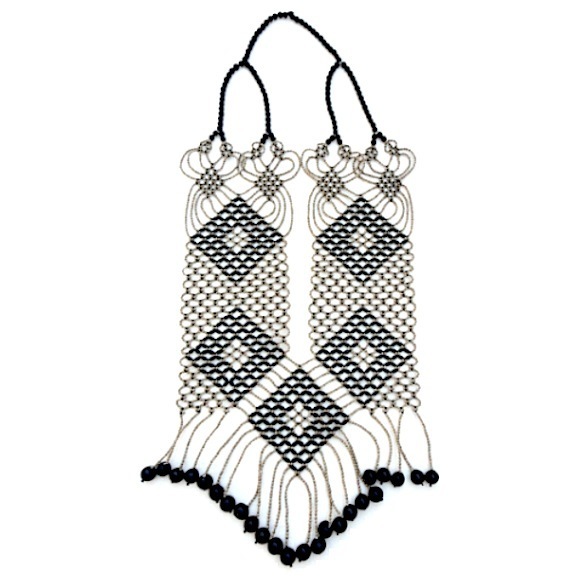 AWAJUN ENKEPA BREASTPLATE BEADED NECKLACE BLK &amp; NAT