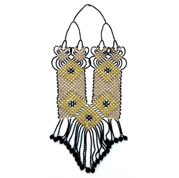AWAJUN ENKEPA BREASTPLATE BEADED NECKLACE SAFFRON &amp; BLK