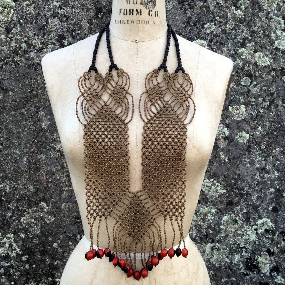 AWAJUN ENKEPA BREASTPLATE BEADED NECKLACE NATURAL GOLD