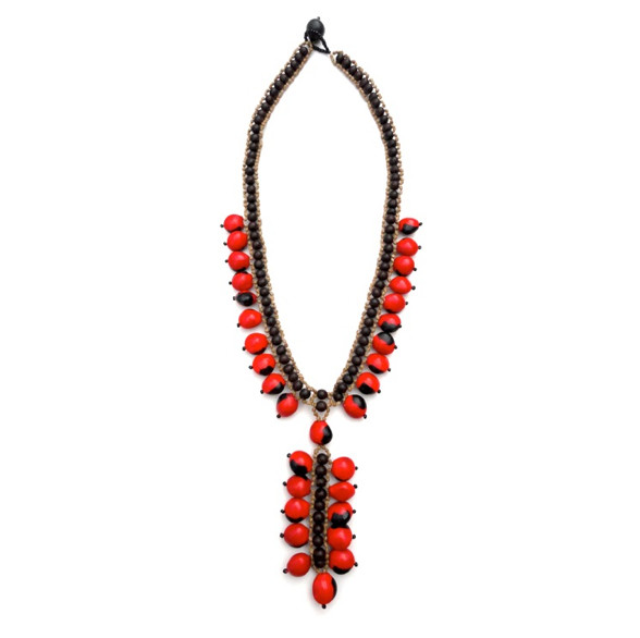 AWAJUN BAKI BEADED NECKLACE RED