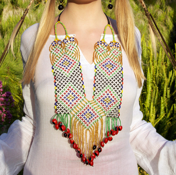 AWAJUN ENKEPA BREASTPLATE BEADED NECKLACE MULTI