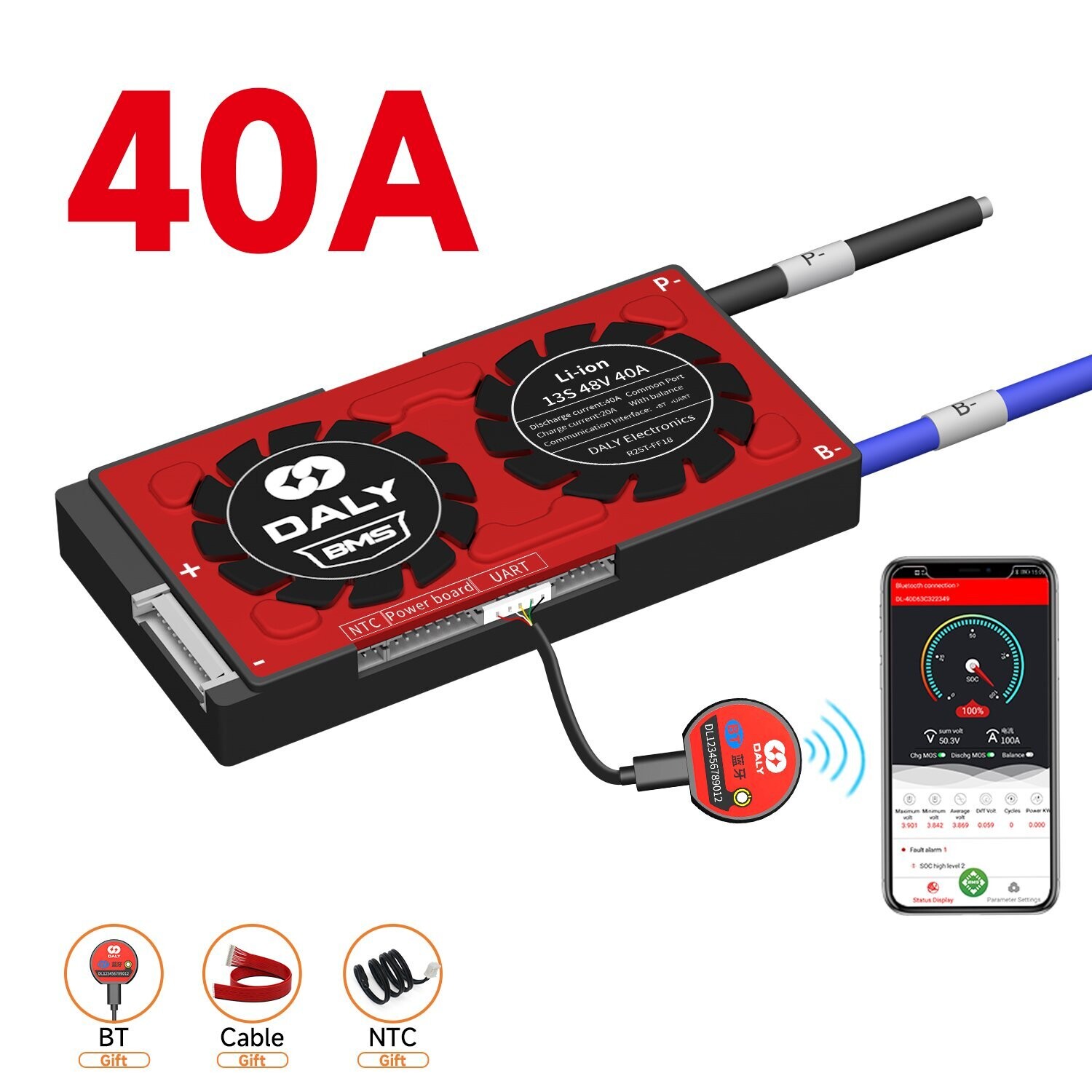 DALY SMART BMS - 13S - 48V - 40A - CON BLUETOOTH