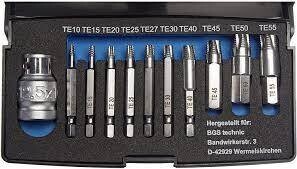 Juego de extractores de tornillos | para perfil en T (para Torx) defectuoso T10 - T55 | 11 piezas