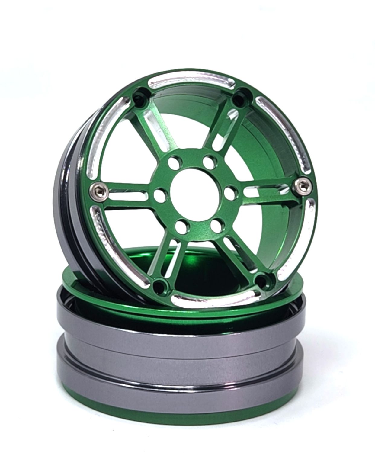 Dlux 1.9&quot; Ultra High-Clearance Aluminum Beadlock Wheels (pair), Color: Green, Width: Standard 28mm