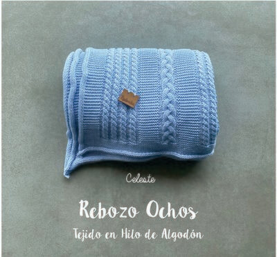 Rebozo Ochos  Algodón Celeste