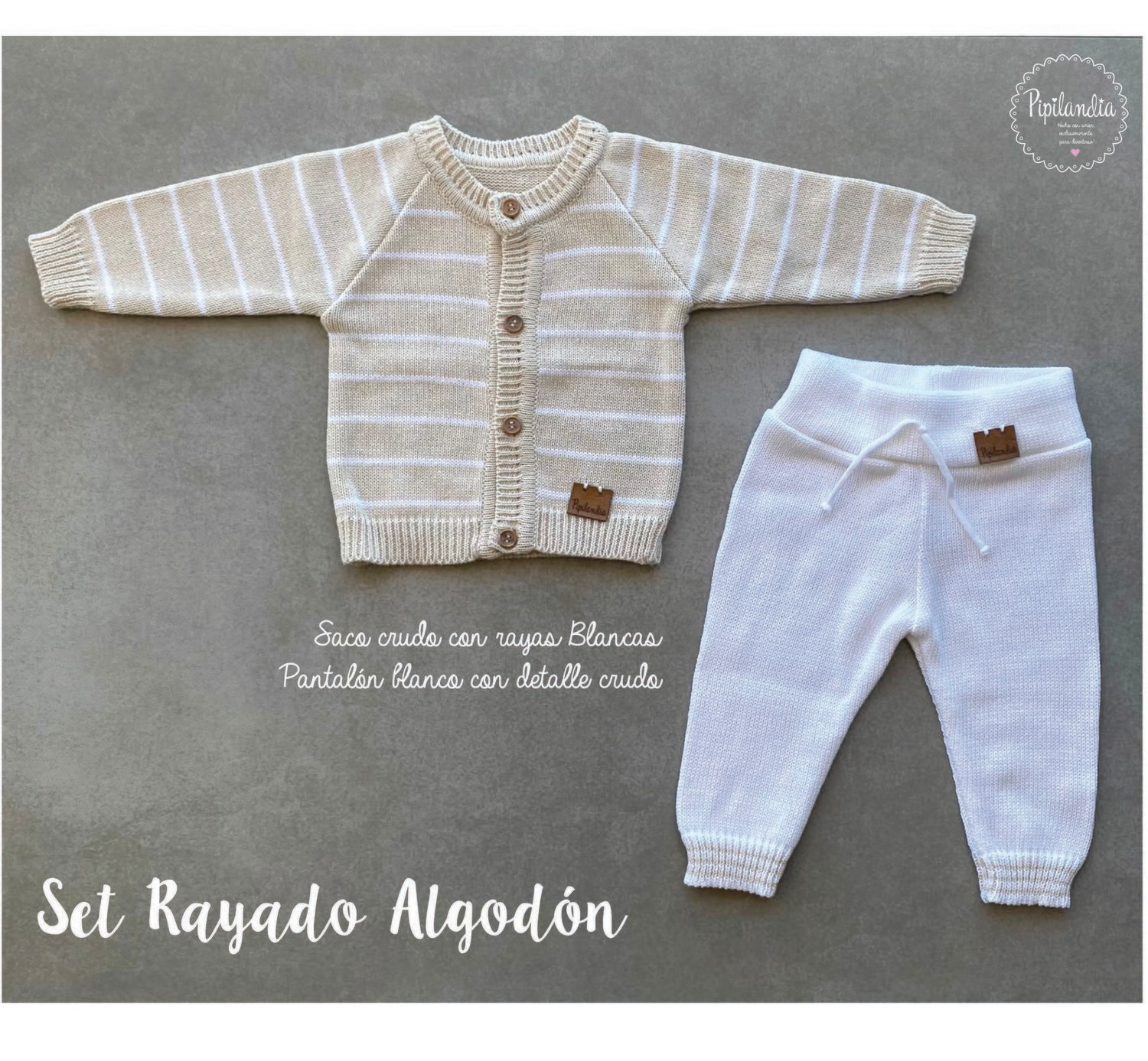 Set Rayado Algodón Crudo y Blanco