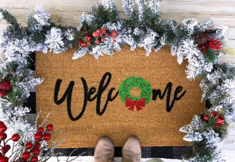 Welcome- Christmas inspired 18"x 30" Coir Doormat