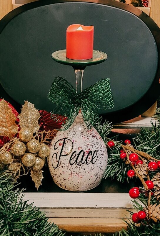 Peace wine glass flameless candle holder