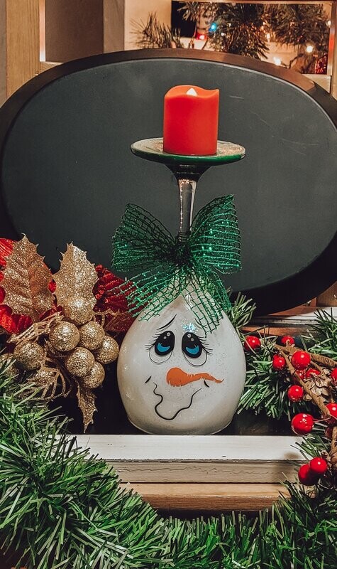 Wine Glass Home Décor Snowman