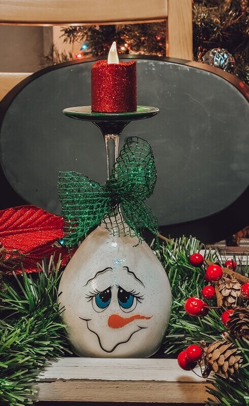 Snowman Candle Holder 'With Squiggly Eyebrows"