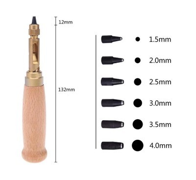 Sacabocados para cuero, 6 diámetros de perforaciones.