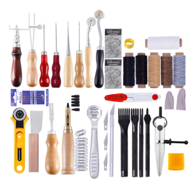 Kit Artesanía Costura Cuero de 62 piezas