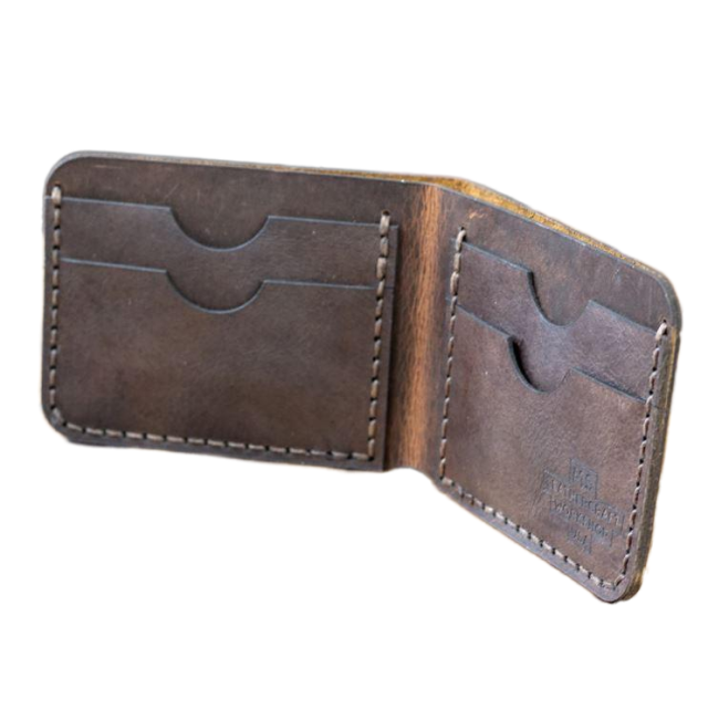 Plantilla descargable para billetera rústica de cuero.