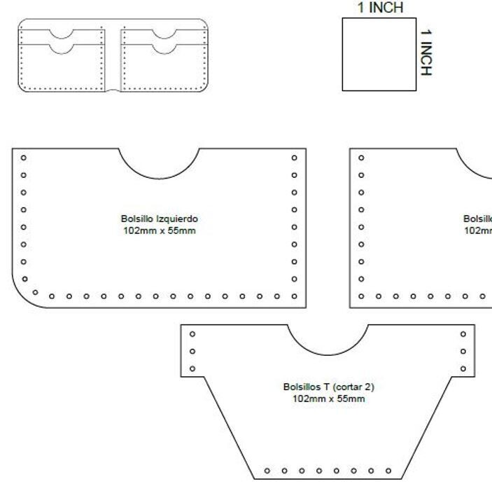 Plantilla descargable para billetera rústica de cuero. Plantilla descargable para billetera rústica de cuero.