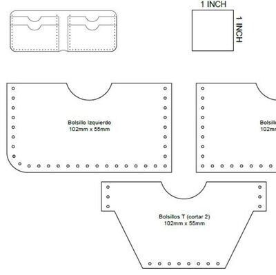 Plantilla descargable para billetera rústica de cuero.